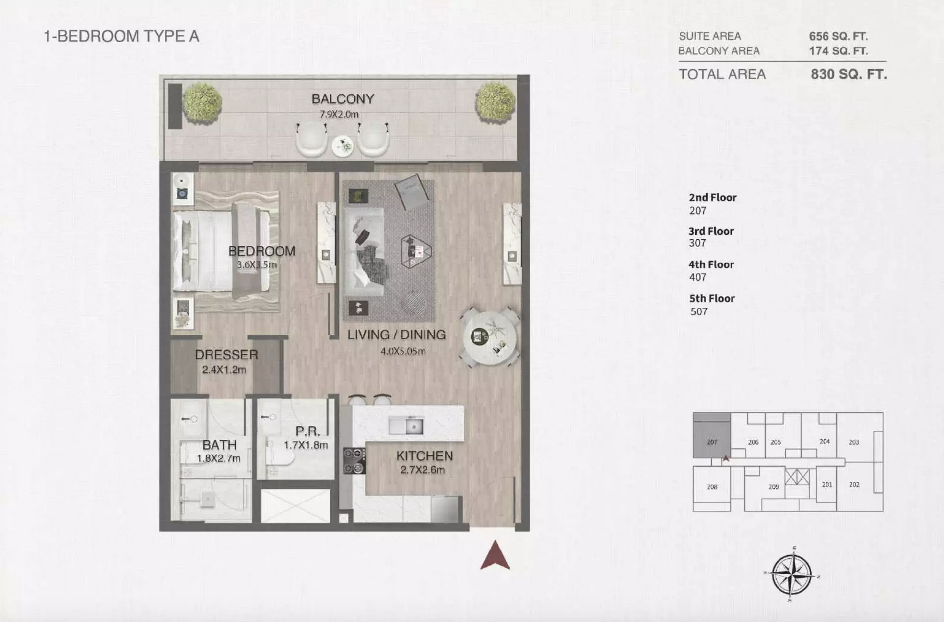 typeSize floor plan for One By Nine