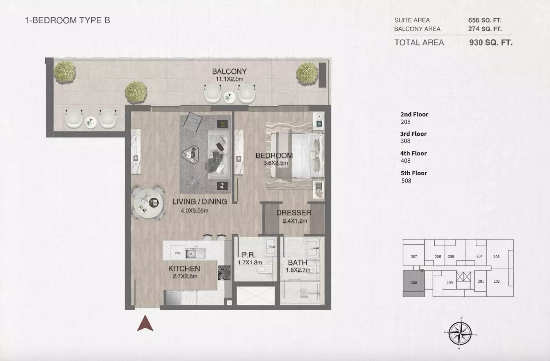 typeSize floor plan for One By Nine