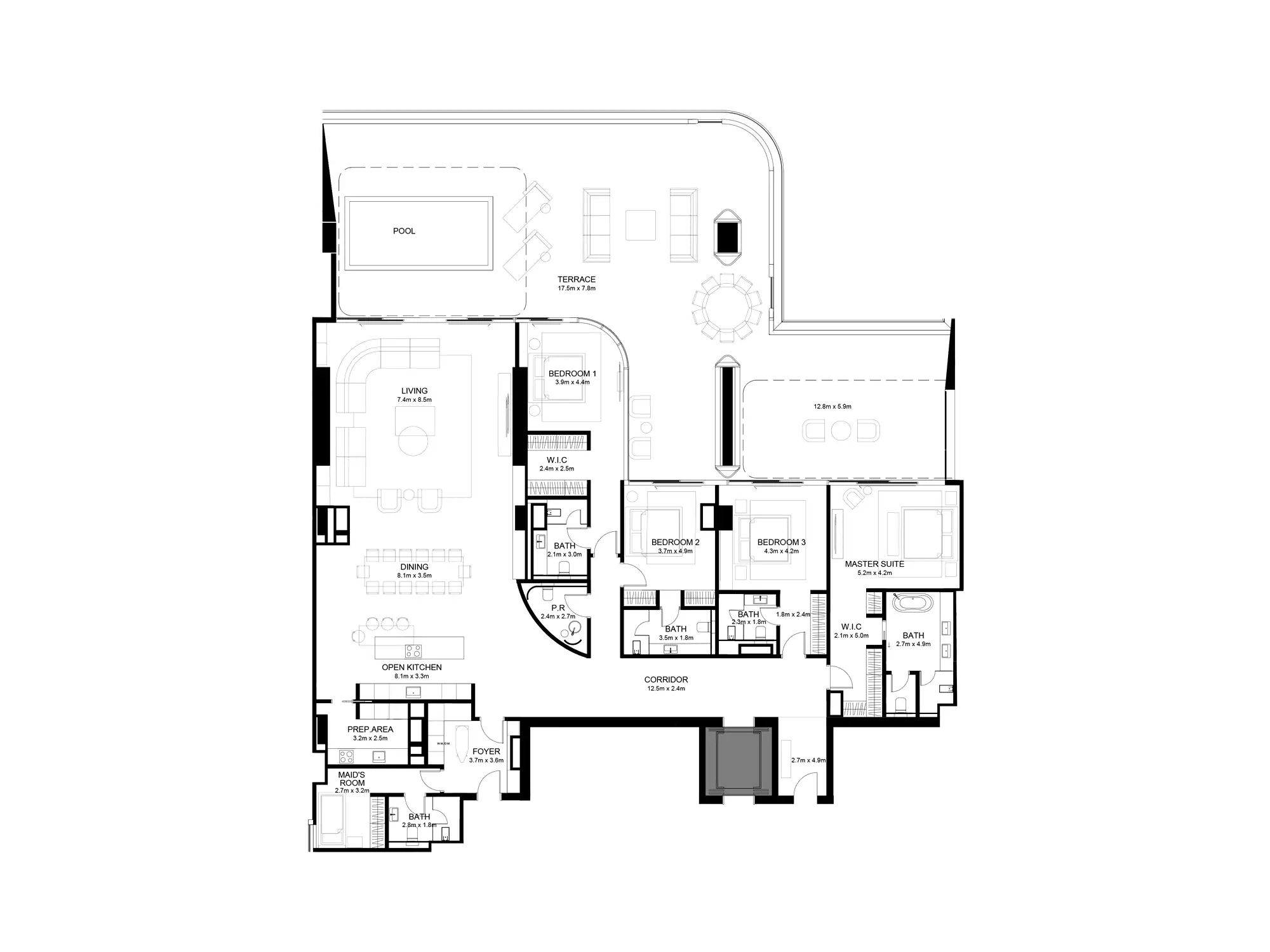 typeSize floor plan for Raffles Residences & Penthouses