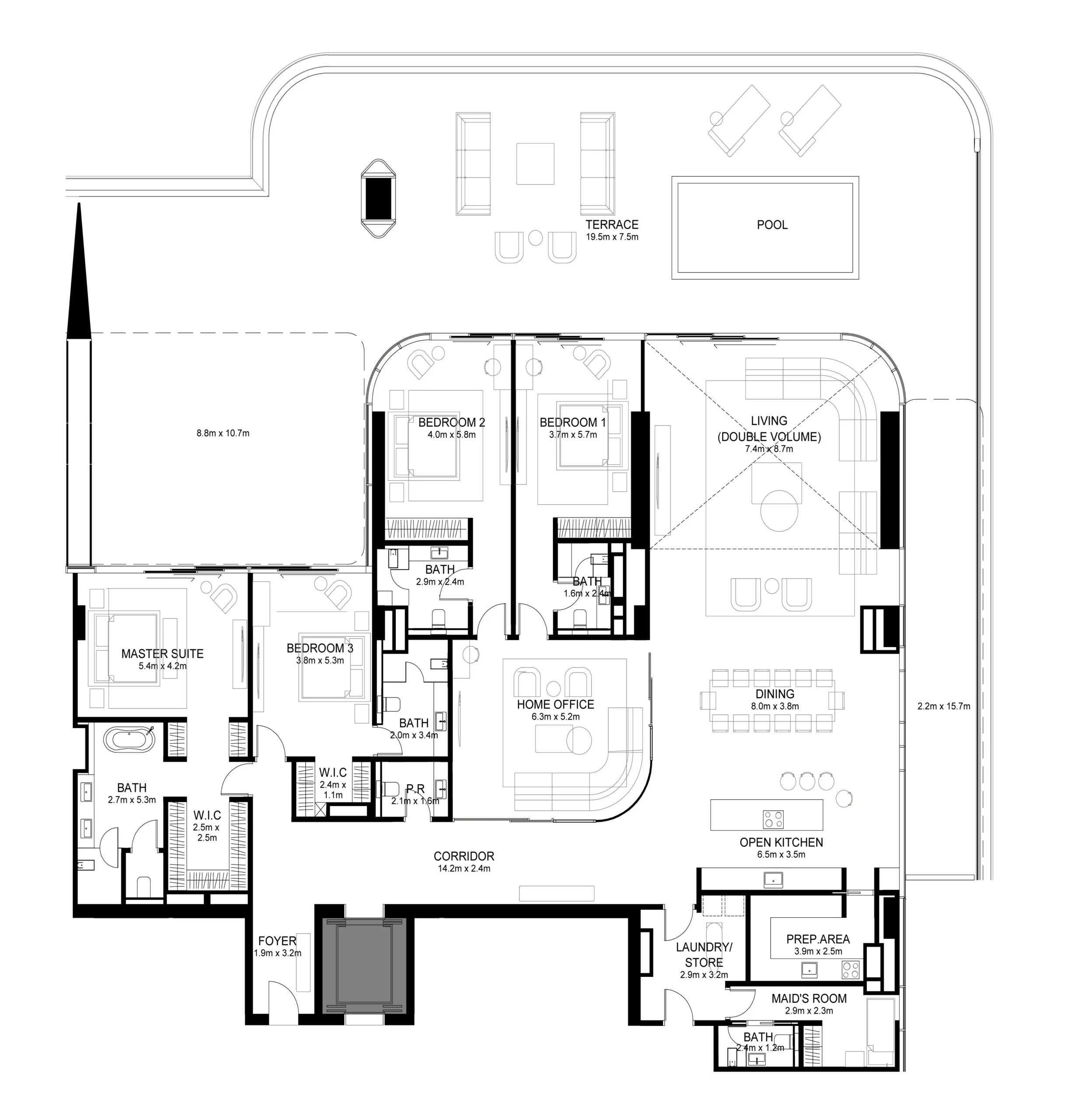 typeSize floor plan for Raffles Residences & Penthouses