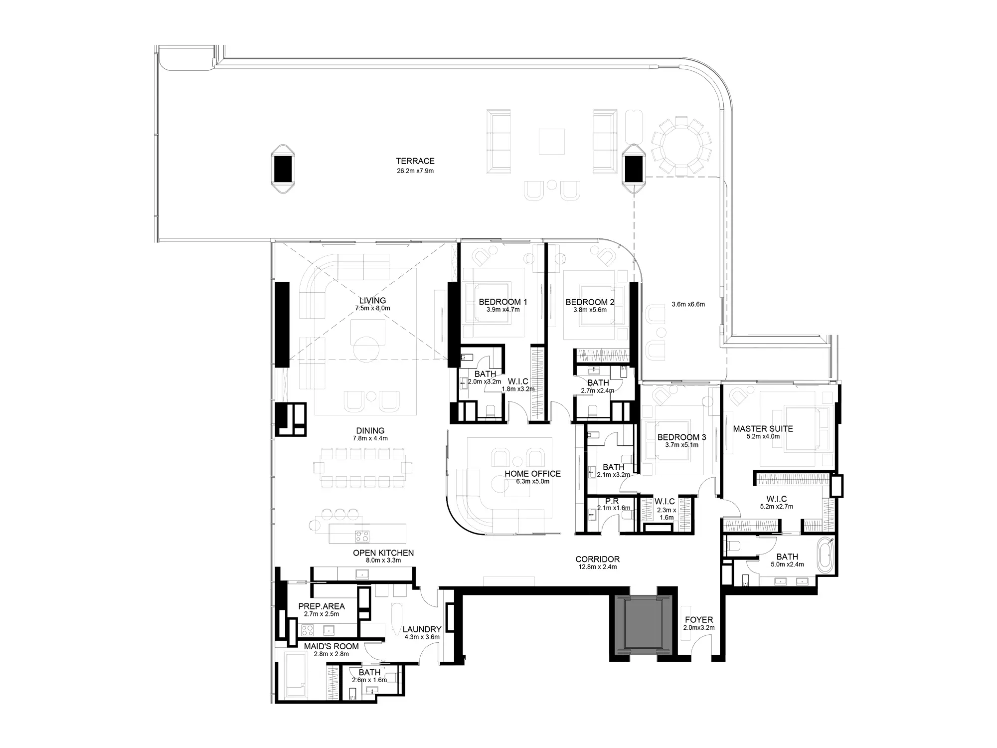 typeSize floor plan for Raffles Residences & Penthouses