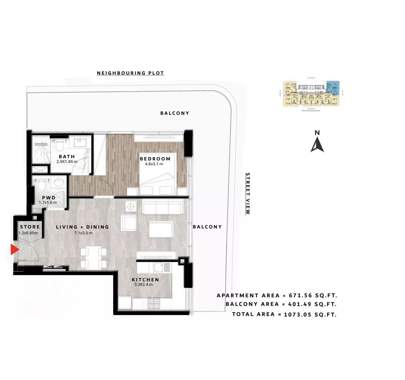 typeSize floor plan for Repose Residence