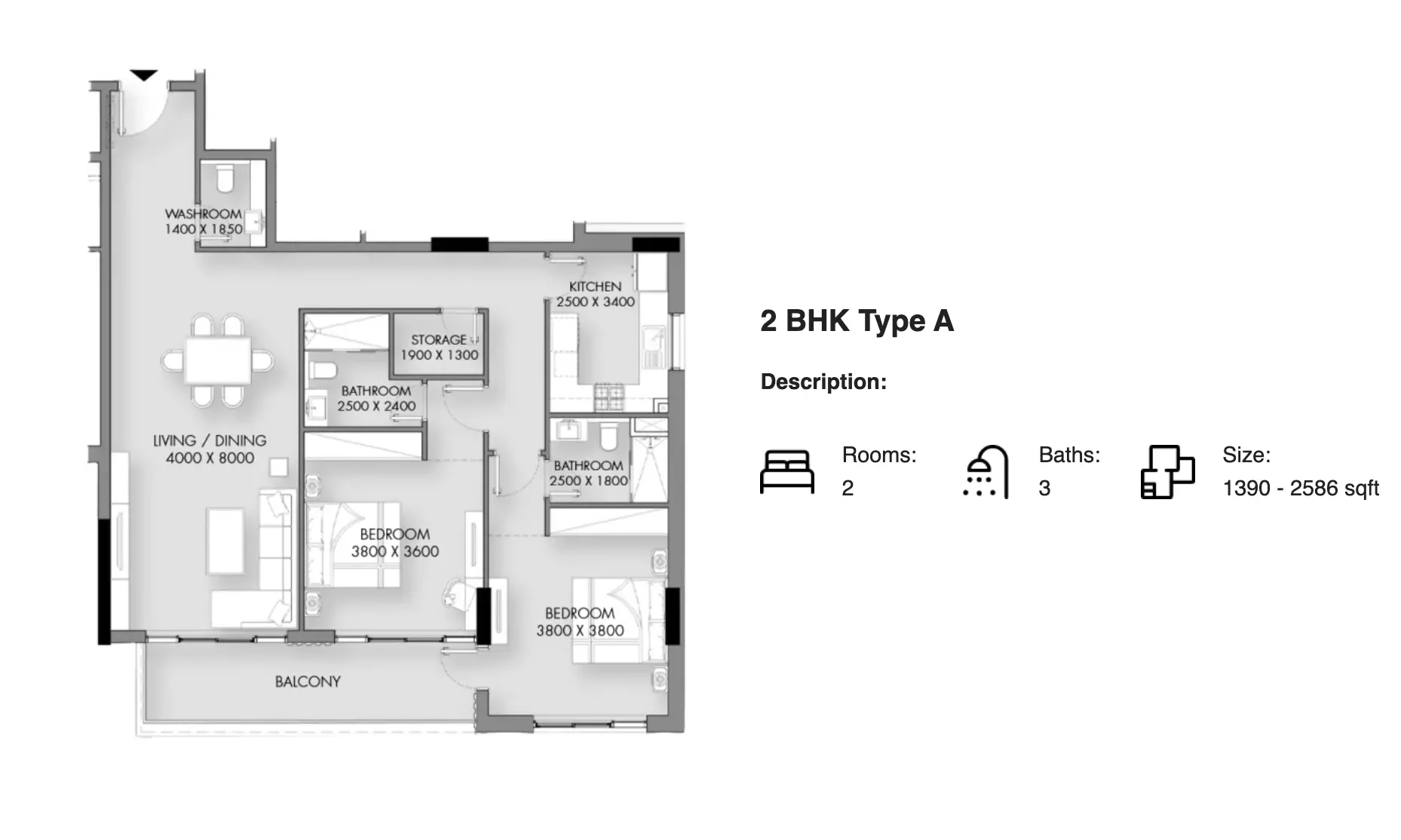 typeSize floor plan for Rose Garden Phase 2 by Roz Development