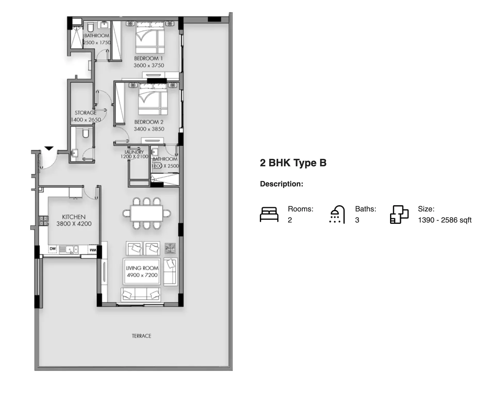 typeSize floor plan for Rose Garden Phase 2 by Roz Development