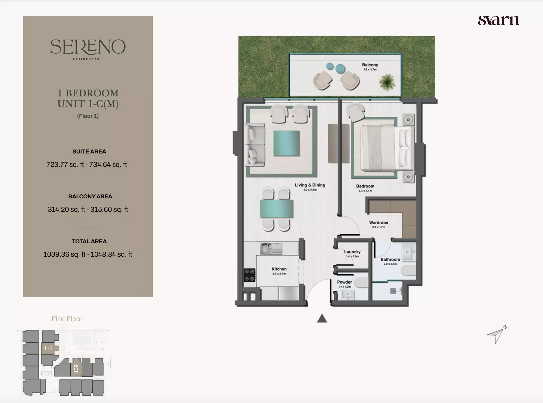typeSize floor plan for Sereno Residences