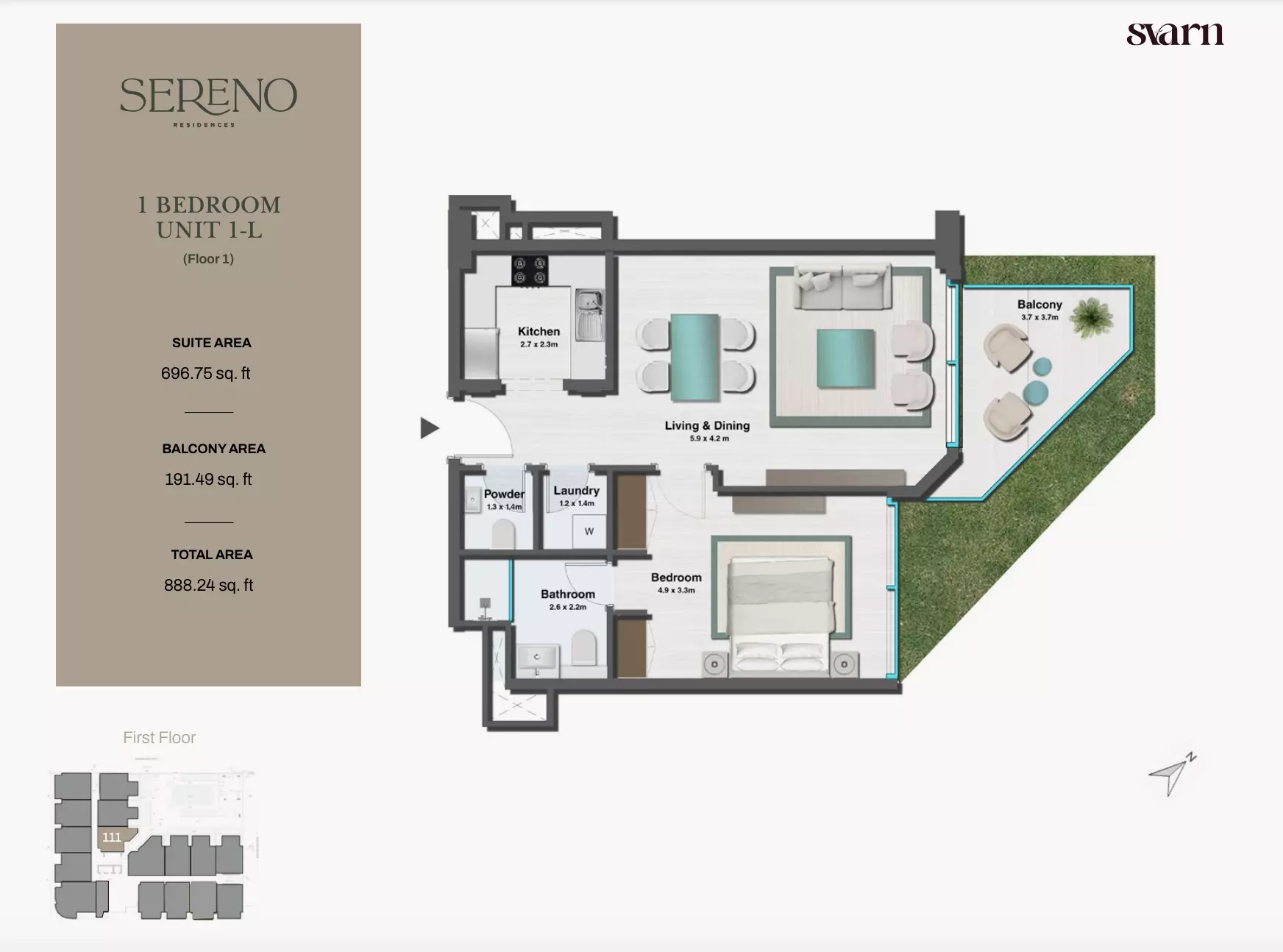 typeSize floor plan for Sereno Residences