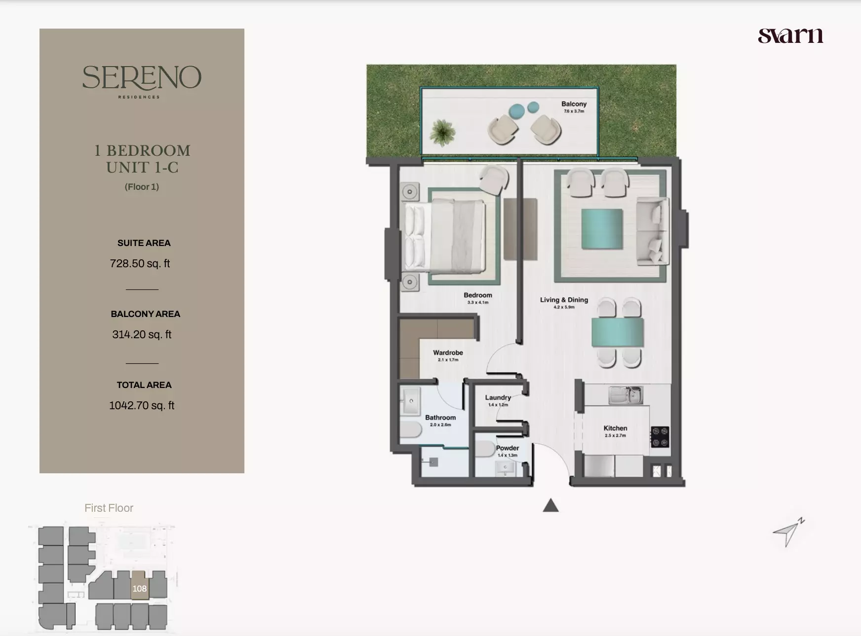 typeSize floor plan for Sereno Residences