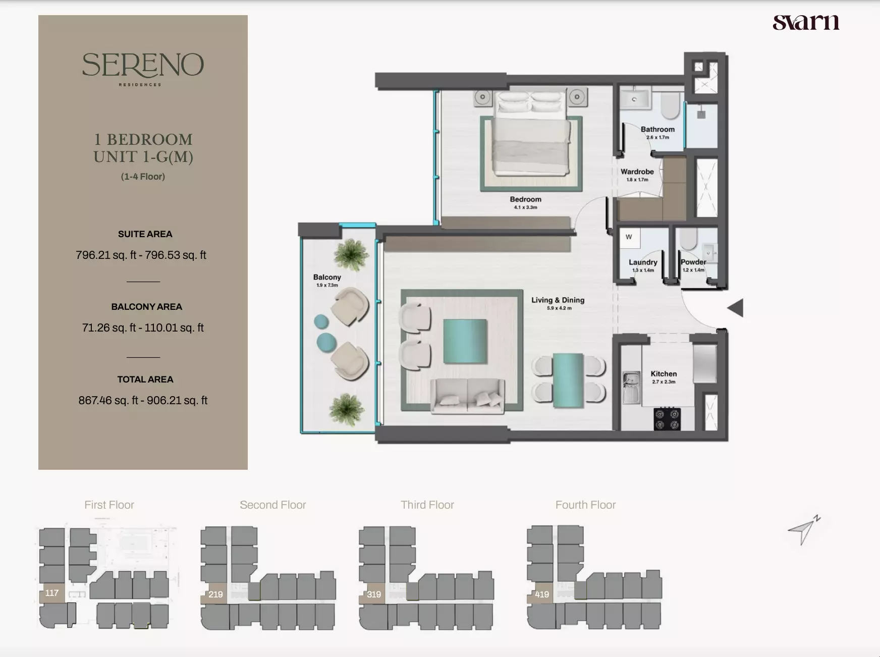 typeSize floor plan for Sereno Residences