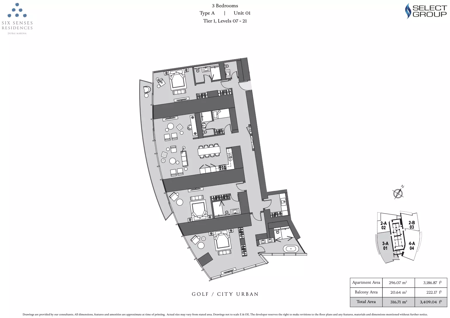 typeSize floor plan for Six Senses Residences Dubai Marina