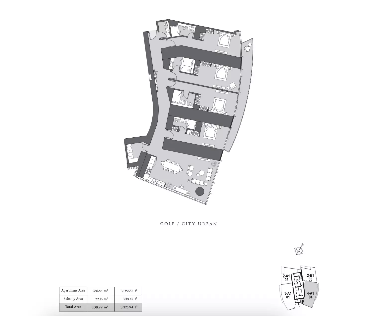 typeSize floor plan for Six Senses Residences Dubai Marina