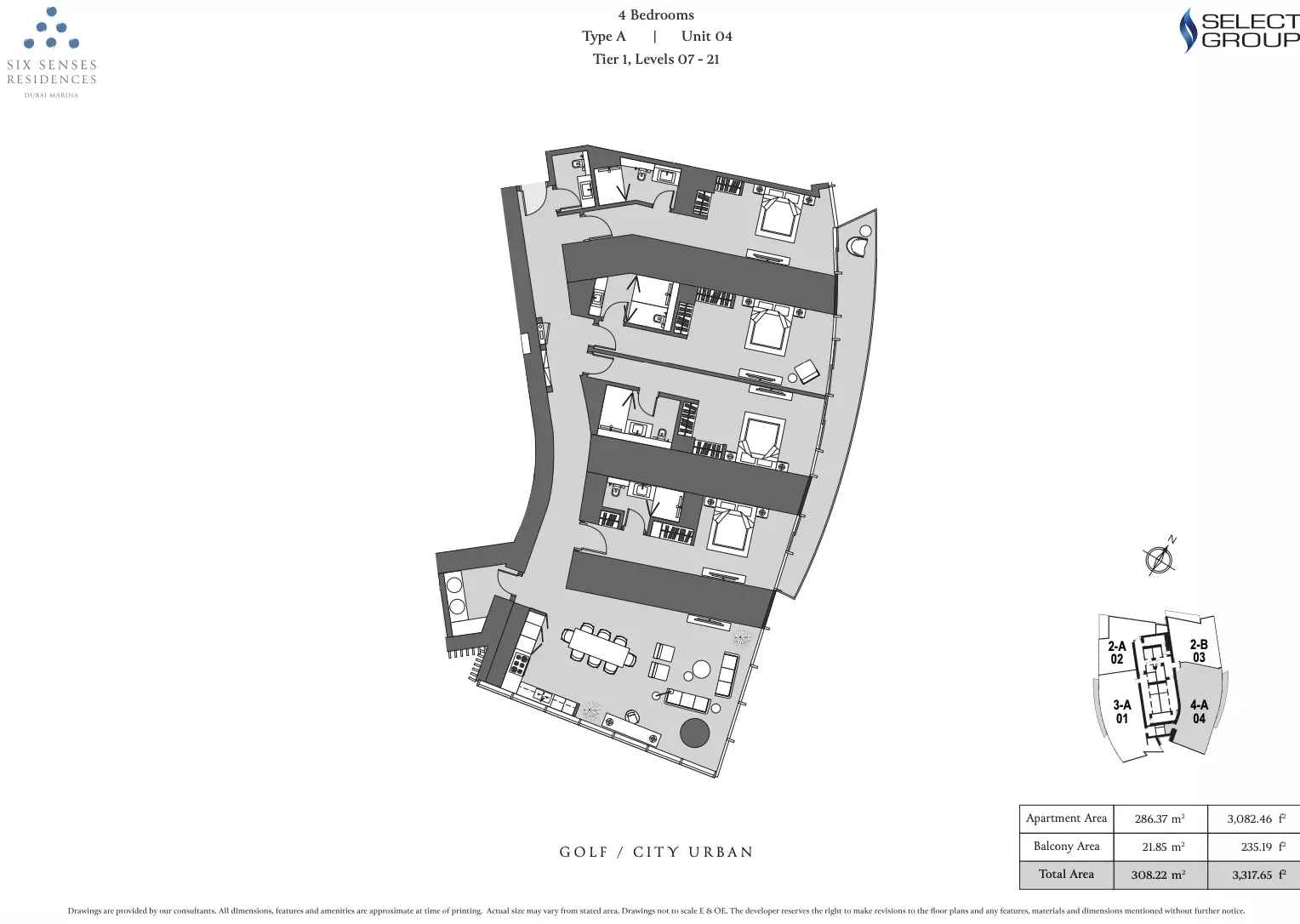 typeSize floor plan for Six Senses Residences Dubai Marina