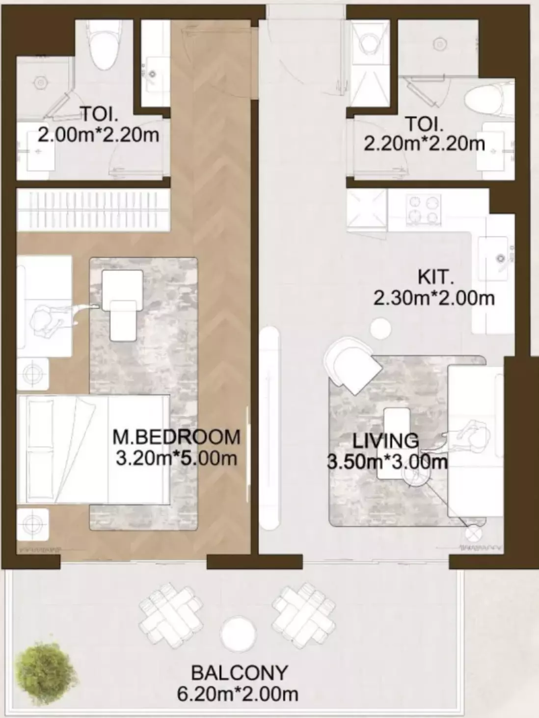 typeSize floor plan for Sports View Residence Phase 2 by Al Helal Al Zahaby