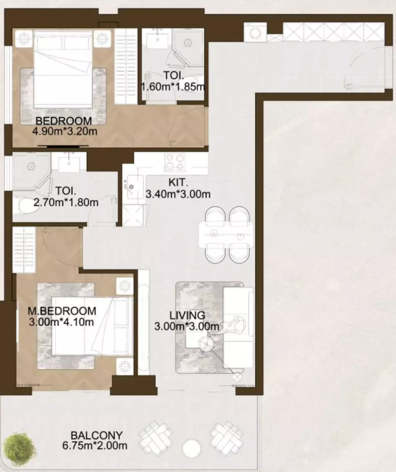 typeSize floor plan for Sports View Residence Phase 2 by Al Helal Al Zahaby