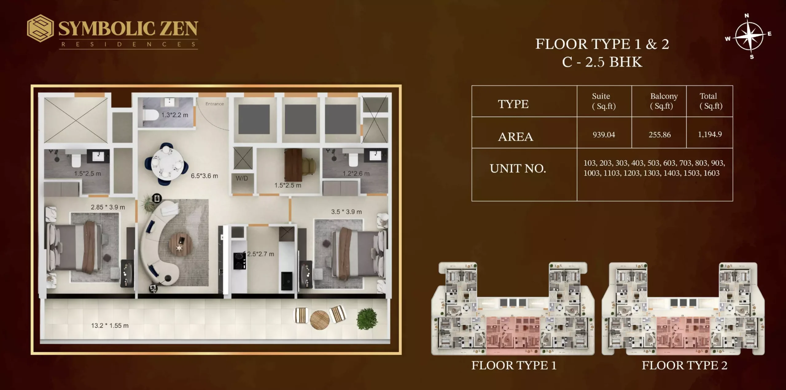 typeSize floor plan for Symbolic Zen Residences