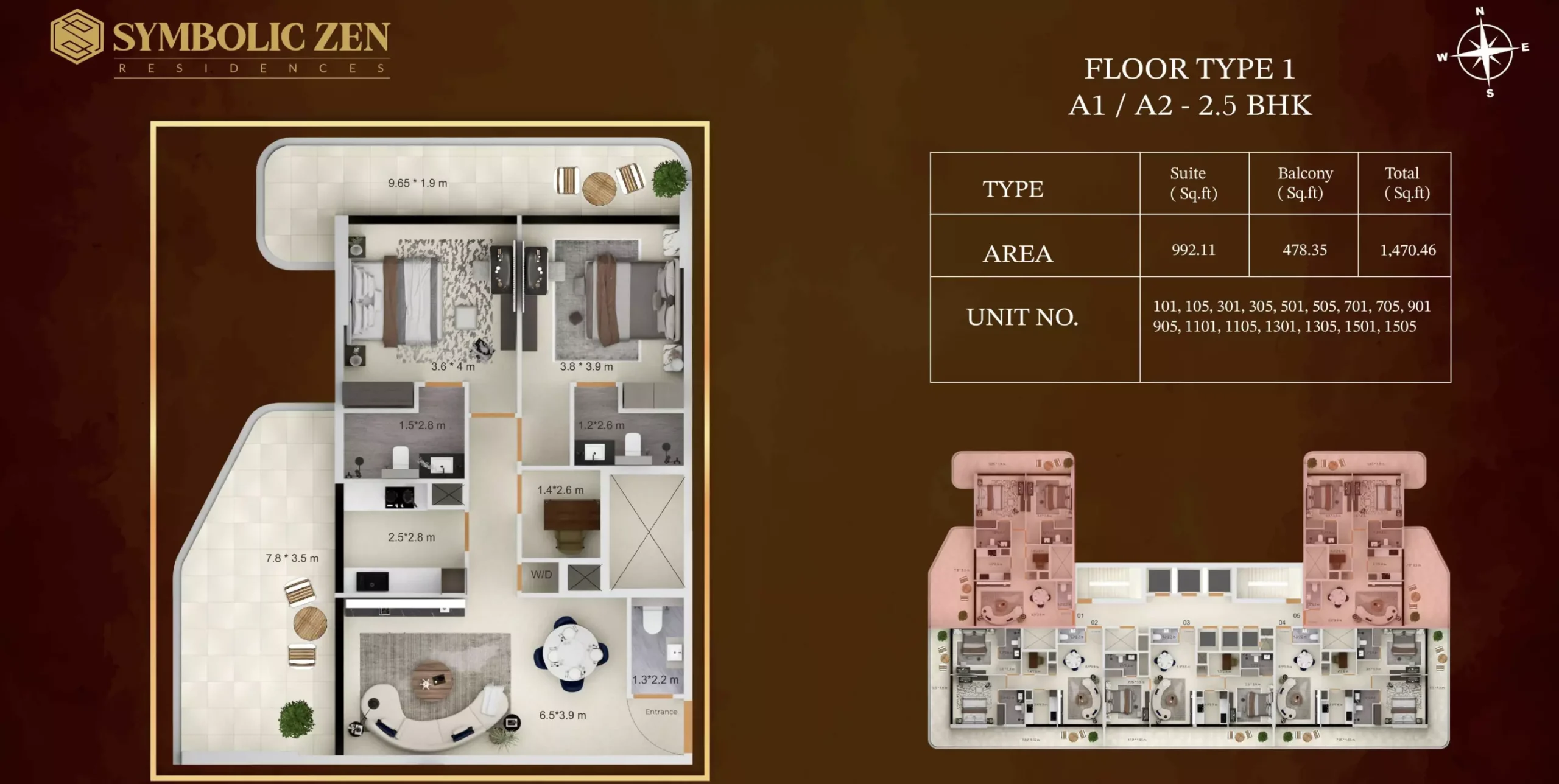 typeSize floor plan for Symbolic Zen Residences