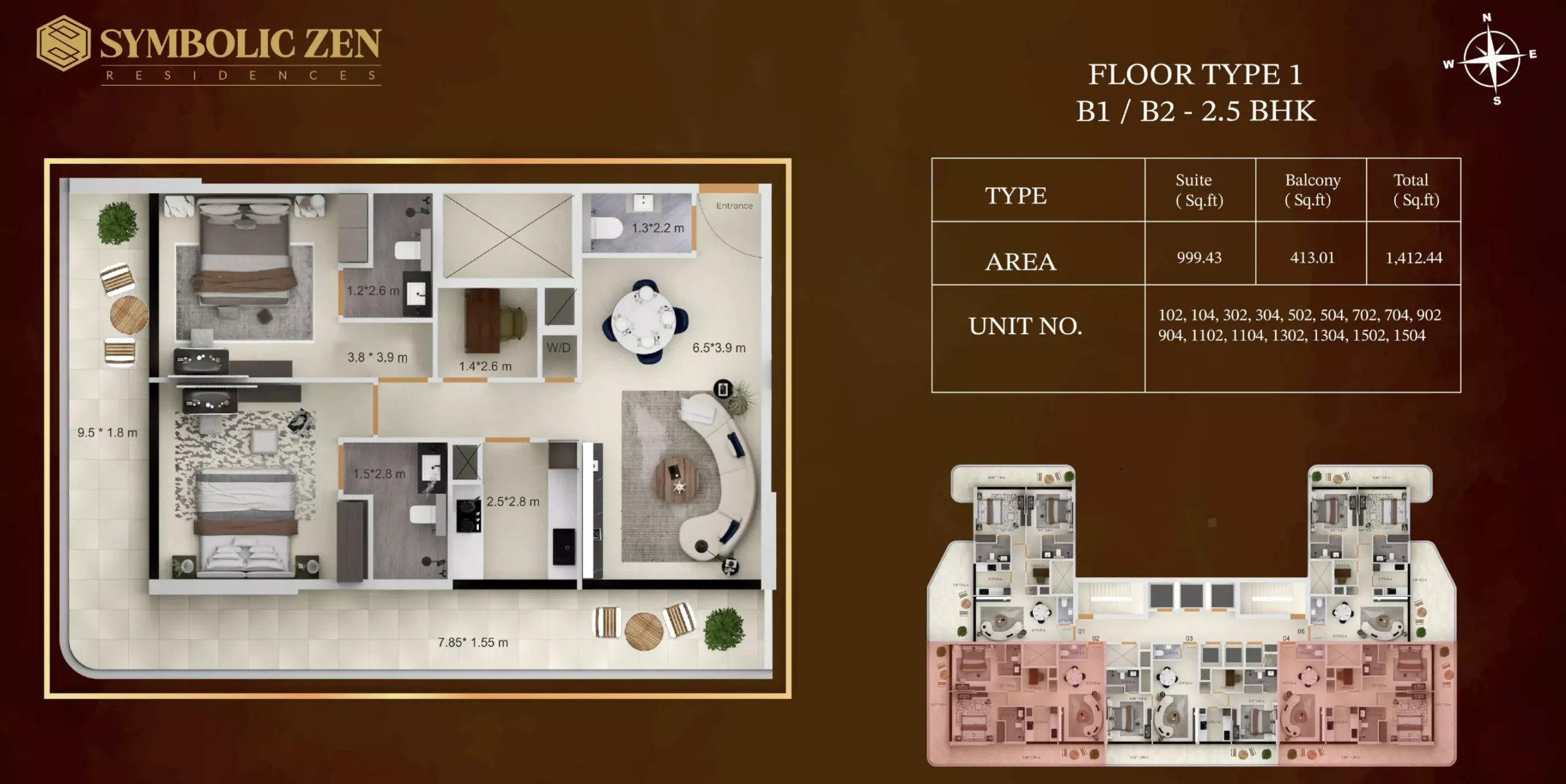 typeSize floor plan for Symbolic Zen Residences