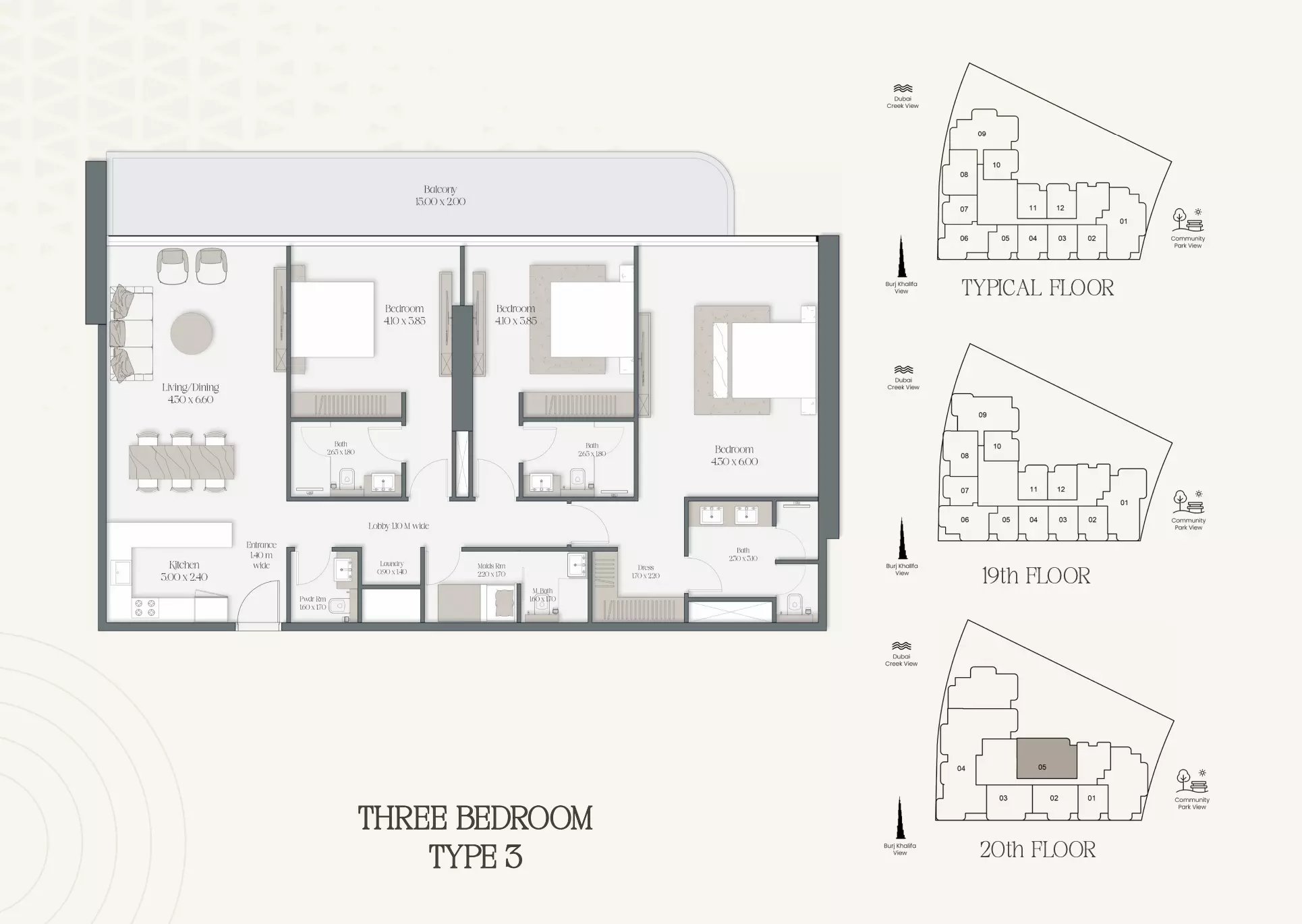 typeSize floor plan for The Caden
