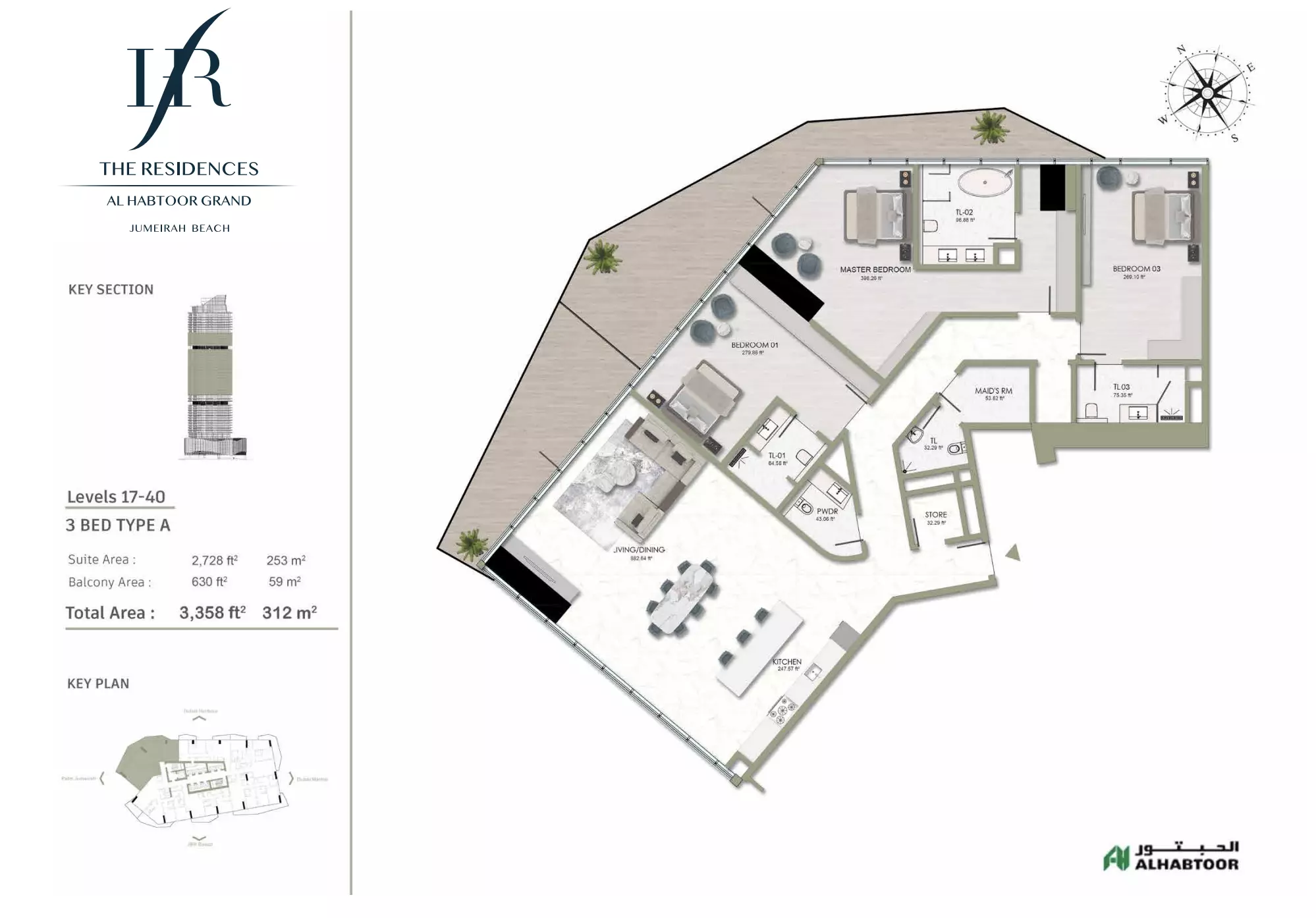 typeSize floor plan for The Residences Al Habtoor Grand