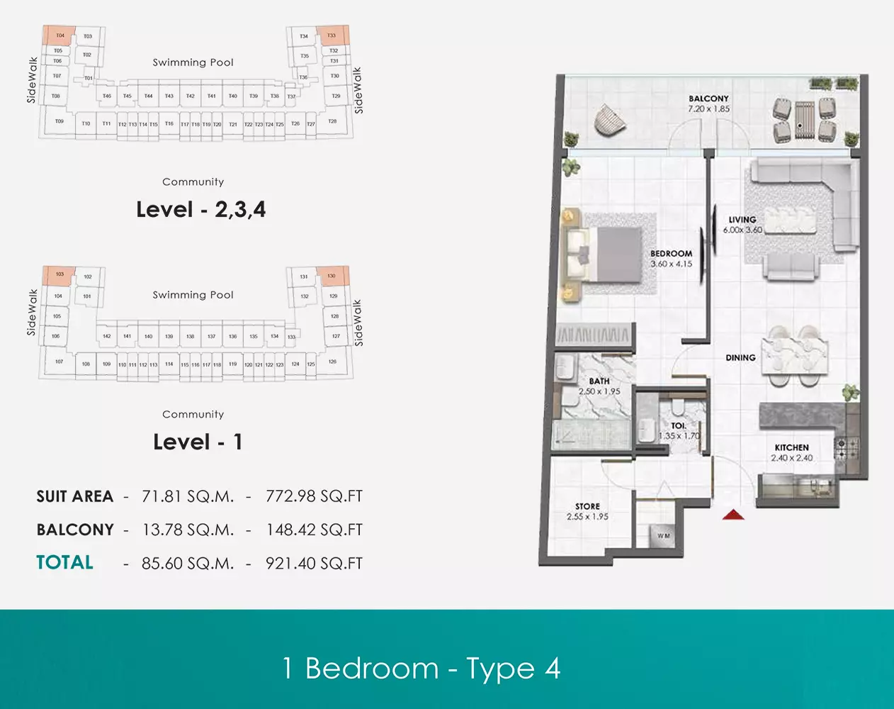 typeSize floor plan for Waref Residences