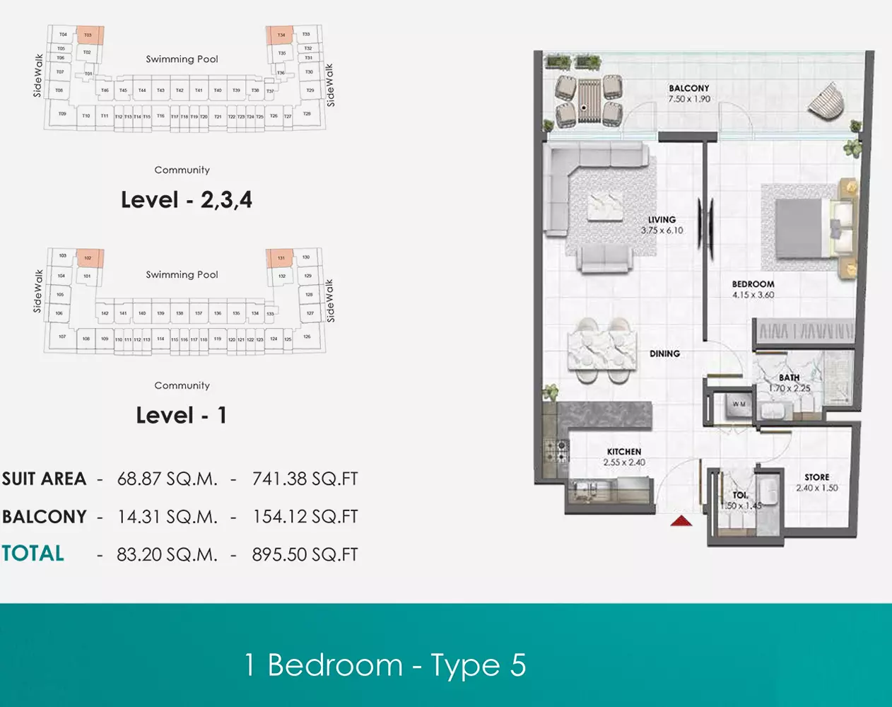 typeSize floor plan for Waref Residences